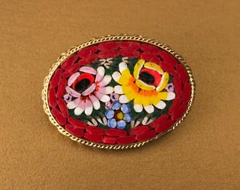 Pretty Oval Millifiore Italian Micro Mosiac Brooch