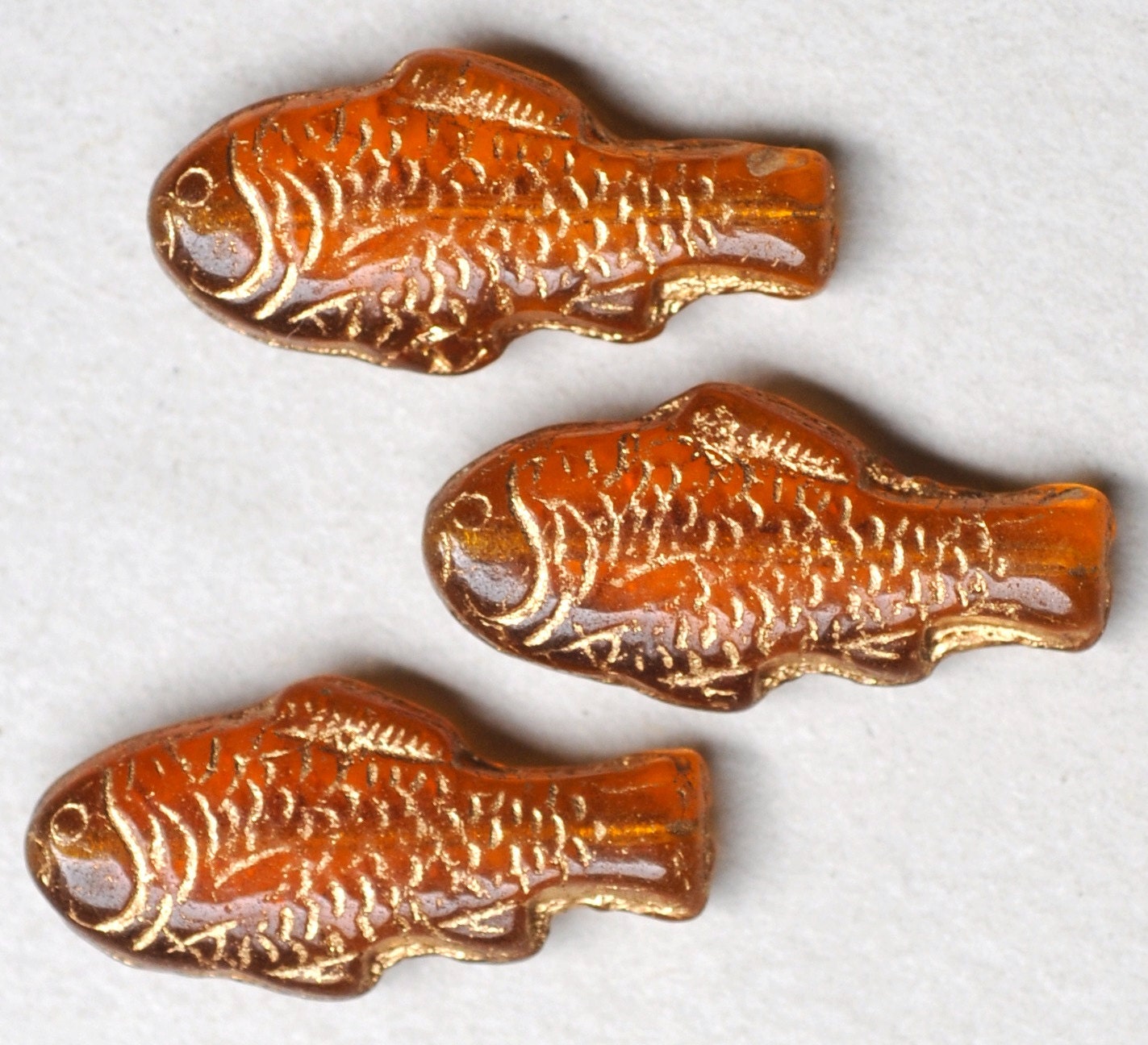 Large Fish Bead with Gold Decor Czech Glass Fish Beads