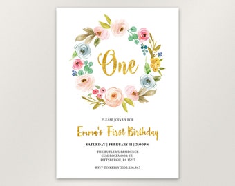 Floral First Birthday Invitations 6