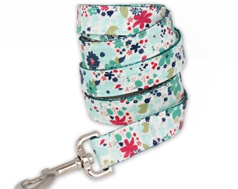Floral Dog Leash - White Dog Leash - Blue Floral Dog Leash - Dog Lead - Colorful Flower Dog Leash - Dora Dog Leash - fabric leash