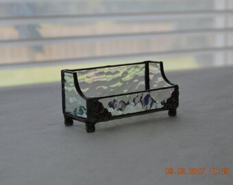 Iridescent Hammered Stained Glass Business Card Holder