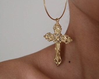 Tough Love Cross Hoop Earrings - Gold Earrings - Hoop Earrings - Dangle Earrings - Cross Earrings - Large Hoop Earrings - Large Cross