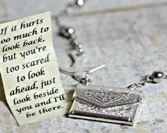 Letter Locket Necklace, I'll Be There Envelope Necklace, Friendship Necklace, Silver Personalized Necklace, Secret Message