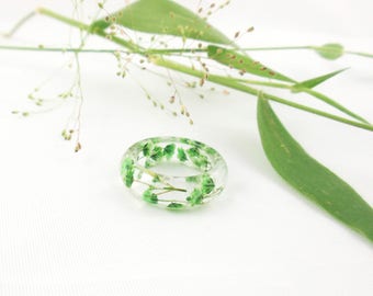 Nature ring green plant jewelry, Pressed flower, Resin band ring, Real flower Resin ring, Flower ring, Botanical ring, Jewellery ring