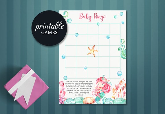 Mermaid Bingo Printable Mermaid Baby Shower Game Girl Baby
