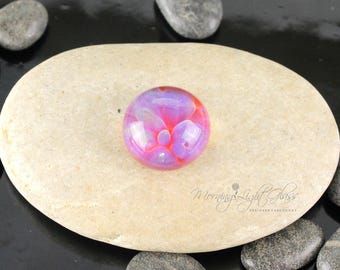 Pink Floral - Lampwork Glass Cabochon - 15mm - Jewelry Making Supply