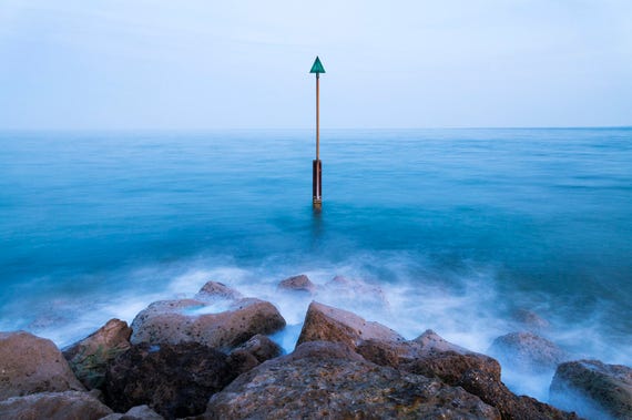 GREEN ARROW. Seascape Print, Rocks and Sea, Coastal Print, Blue Sea, Beach Picture, Sandbanks Poole, Photographic Print