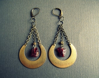 Raw Gemstone Earrings - Raw Crystal Earrings - Raw Garnet Earrings - Boho Crystal Earrings - January Birthstone - Crystal Dangle Earrings