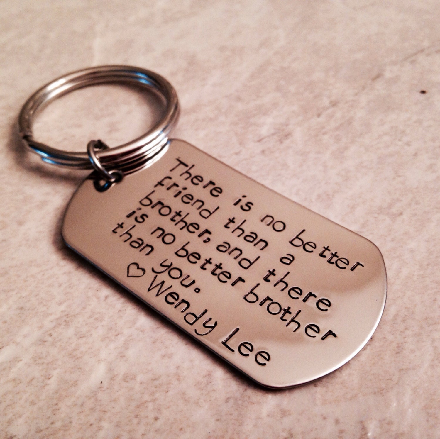 Brother keychain hand stamped personalized custom there is no