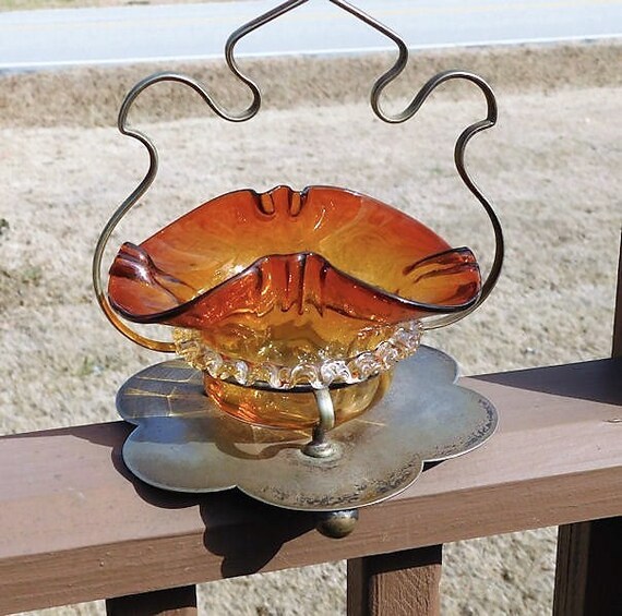 Victorian English Art Glass Brides Basket / Webb / Stevens Williams / Applied Rigaree