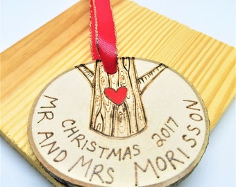 Mr and Mrs Ornament, ornaments personalized, mr & mrs ornament, married ornament, marriage ornament, wood ornament, christmas ornament