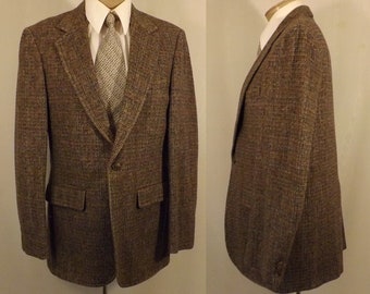 70's Hardwick Brown Herringbone Tweed Men's Sport Coat Size 38 40