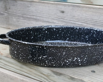 Dark Blue Speckled Enamelware Roasting Pan