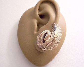 Monet Curled Leaf Florentine Clip On Earrings Gold Tone Vintage Pat Pend Large Brushed Lined Detailed Comfort Paddles