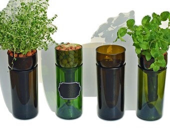 Self Watering Hydroponic Garden Gift / Wine Bottle Indoor Herb Garden In Kitchen / Wine Gift Bottle Planter / Herbs / Indoor Planter / Basil