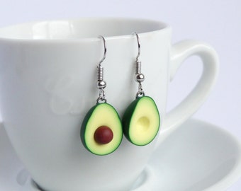 Green miniature avocado dangle earrings asymmetric pair healthy food superfood funny earrings superfood lover present gift