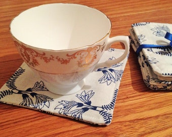 Set of 6 flower design fabric coasters (mug rugs)