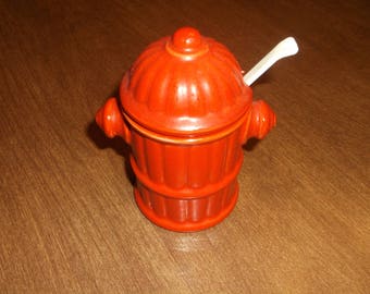 Fire Hydrant Mustard Jar W/ spoon Signed Sarsaparilla #455 1986