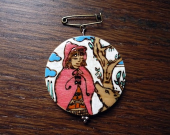 Riding Hood and Wolf brooch