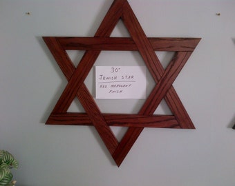 30 Inch Jewish Star Magen David / Star Of David Red Mahogany Finish Solid Oak - In Stock!