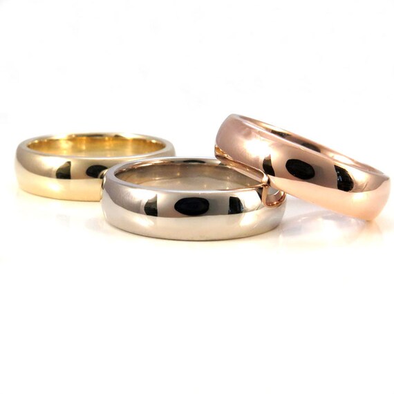 Comfort Fit 14k Gold Mens Engagement Ring - Rose, Yellow or Palladium White Gold - High Shine - 6mm