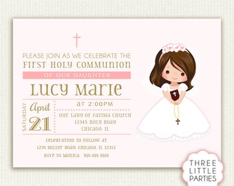 Girl First Communion Invitation, Invitacion Primera Comunión, Printable 1st Communion Invitation, First Holy Communion Invitation