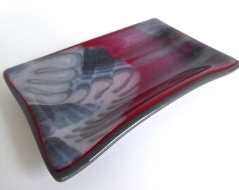 Fused Glass Small Dish in Red, Gray and White by BPRDesigns