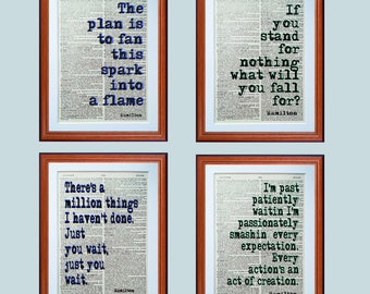 Hamilton Musical quotes X4 - dictionary page art print home decor present gift home decor