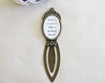 Alice in Wonderland Bookmark Quote Why Is a Raven Like Writing Desk. Literature Clip Bookworm Geekery Domum Vindemia. Mad Hatter Curioser
