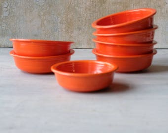 Set of 7 Vintage Fiesta Ware Radioactive Red Orange Fruit Bowls, Orange Bowls, Homer Laughlin Co , Fiestaware, Made in USA, 1930s