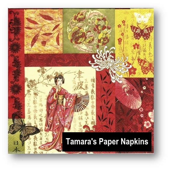 4 Decoupage Napkins, Paper Napkins, JAPAN STYLE, Oriental, Geisha, 33cm