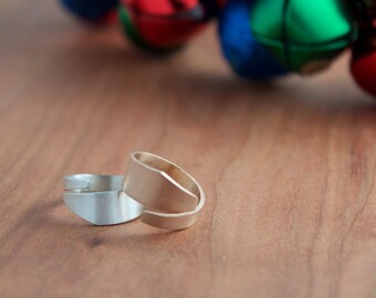 Stackable Asymmetric Ring Set, Geometric Statement Ring Set, Bronze and Silver Rings