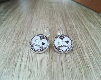Earrings cabochons 18 mm "I love you MOM"