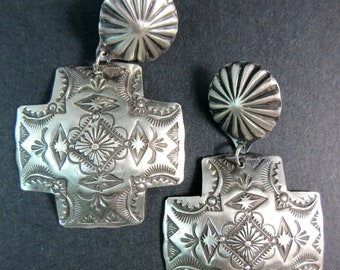 Navajo~VINCENT PLATERO~Santa Fe Style~Hand Stamped/Hand Made 925 CROSS Earrings~Free Shipping