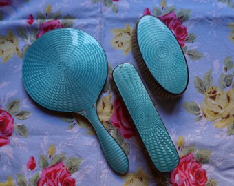 REDUCED* Hallmarked Guilloche Enamel Vanity Set