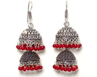Tanya Red Jhumka Earrings