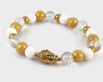 Women's Buddha Bracelet, Gold Buddha Bracelet Gift for Mom, Jade Buddha Bracelet, Yoga Bracelet, Women's Wrist Mala, Healing Crystals