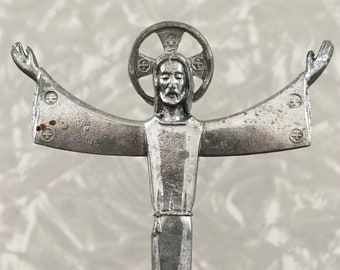 Vintage Jesus Statue - Small Silver Plastic Christ Figurine