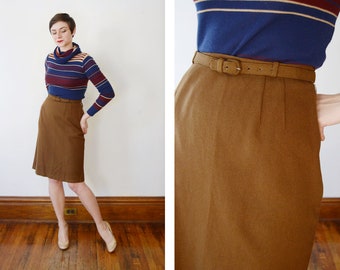 1950 Brown Wool Skirt - S/M