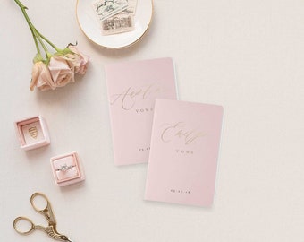 Wedding Vow Books, Rose Gold Foil Press on Blush Vow Book, Personalized Wedding Vow Books, Calligraphy Vow Books, Vow Book Personalized