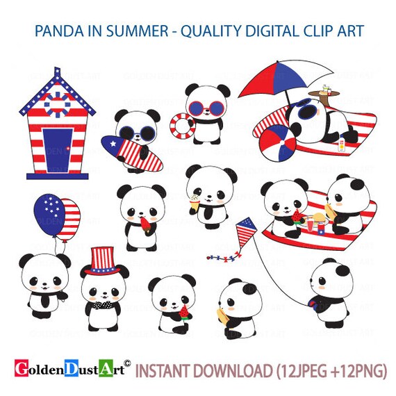 4th of July Panda Panda Clipart Kawaii Panda Kawaii