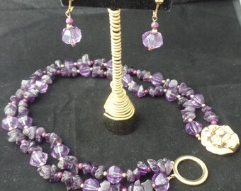 Vintage Kenneth Jay Lane for Avon Amethyst Beads Necklace and Earrings