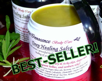 Healing Salve, Organic Herbal Balm: Dry Skin, Eczema, Bug Bites, Rash, Itch Relief, Burns. Powerful 7-Herb Formula. Best-Seller! Ships FREE