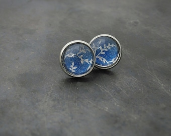 Blue glass stud earrings ~ stainles steel studs for sensitive ears ~ stainless steel hypoallergenic stud earrings ~ blue ear rings