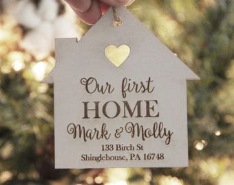 Our First Home Ornament, Christmas Ornament, Personalized Ornament, Couple Christmas Ornament, New House Gift Idea, Engraved Ornament