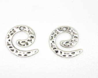Charm, spiral, silver, hammered, ethnic
