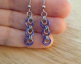 Light Purple and Silver Chainmaille Ring Earrings