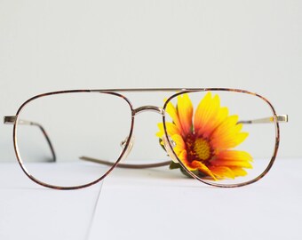Vintage 1970s Aviators By Titmus Brown All Metal Frames/ New Old Stock Glasses/ Gold Toned with Tortoiseshell enamel
