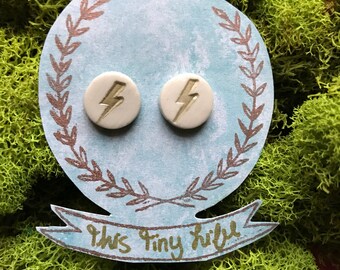 Golden Lightening Bolt Clay Earrings