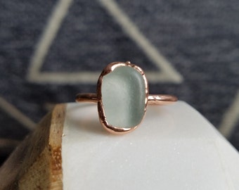 Beach Glass and Electroformed Copper Ring Size 6.25